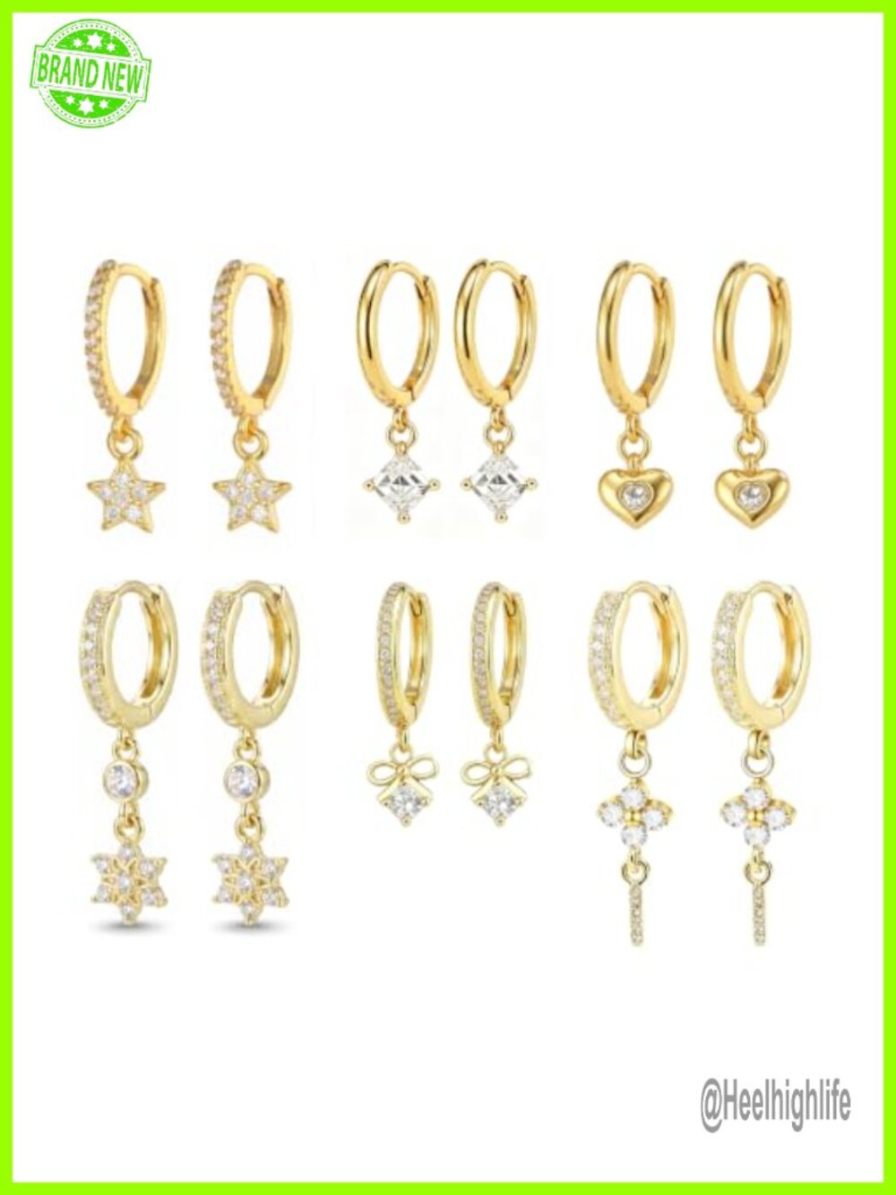 14K Gold Plated Huggie Hoop Earrings Set CZ Stackable Small Hypoallergenic